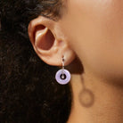 Model Wearing Exquisite High Quality Grade A Purple Jade Drop Earring