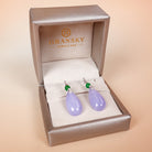 Packaging Of Model Wearing 18k White Gold Exquisite High Quality Grade Natural A Purple Jade Drop Earring