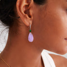 Model Wearing 18k White Gold Exquisite High Quality Grade Natural A Purple Jade Drop Earring