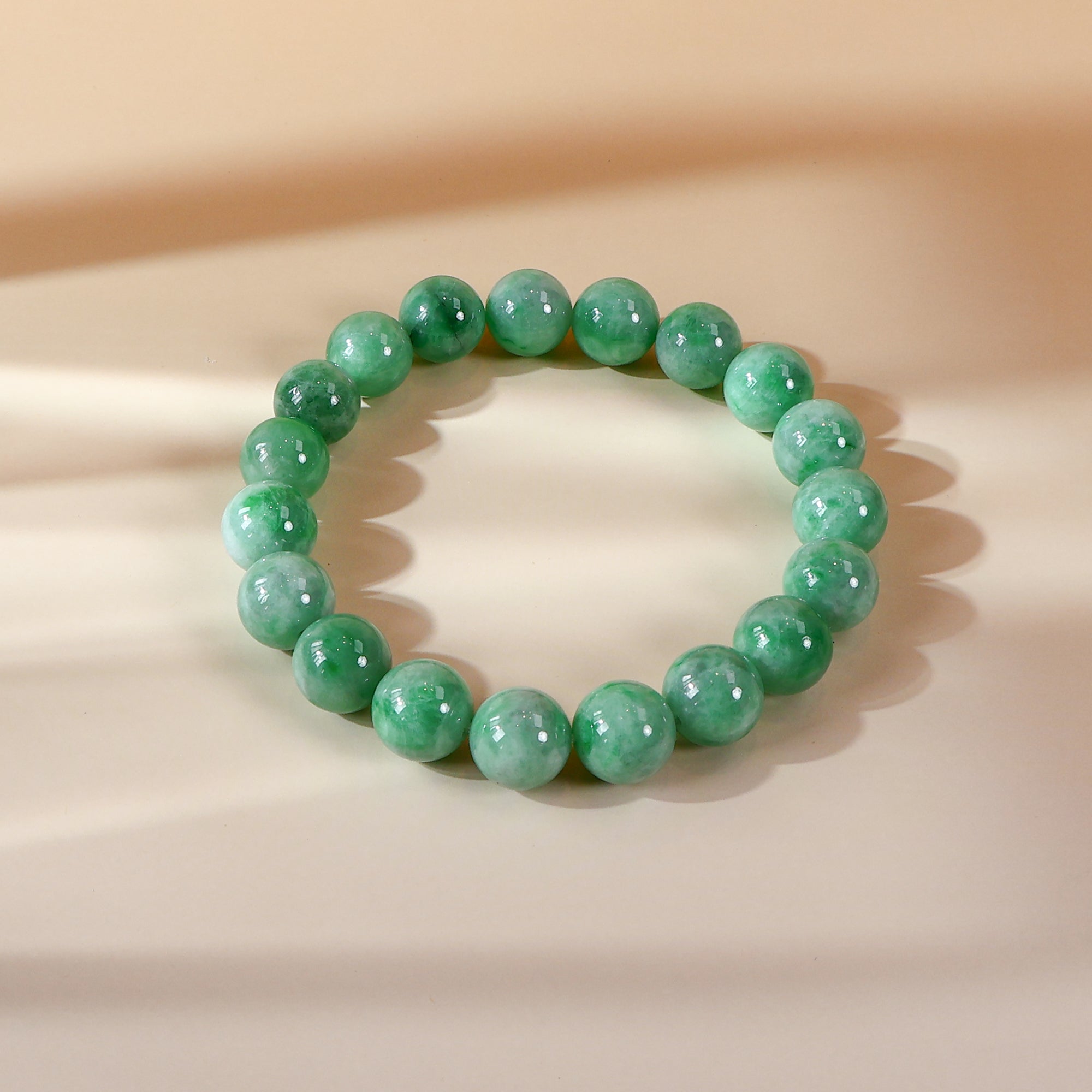 Natural Type A Burmese Bright Green Bead Jade Bracelet