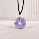 Gransky 18K White Gold Real Diamond Natural Icy Lavender purple Donut Jade Pendant