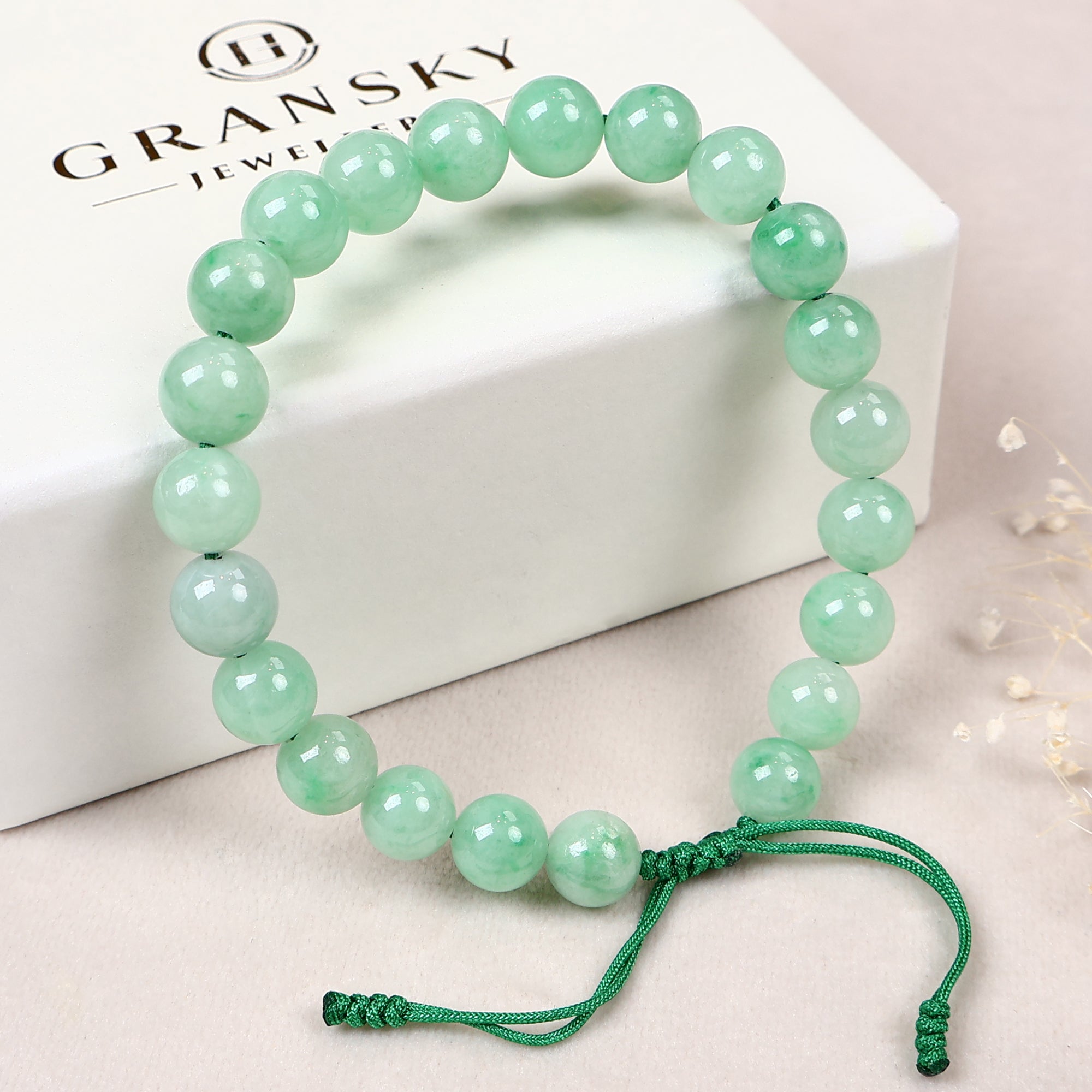 Sweet Set of 2 Grade A Burma Green Jade Beaded Bracelets, Grade A Burmese Green newest Flowery Green Jadeite, 緬甸細糯綠飄花翡翠手串