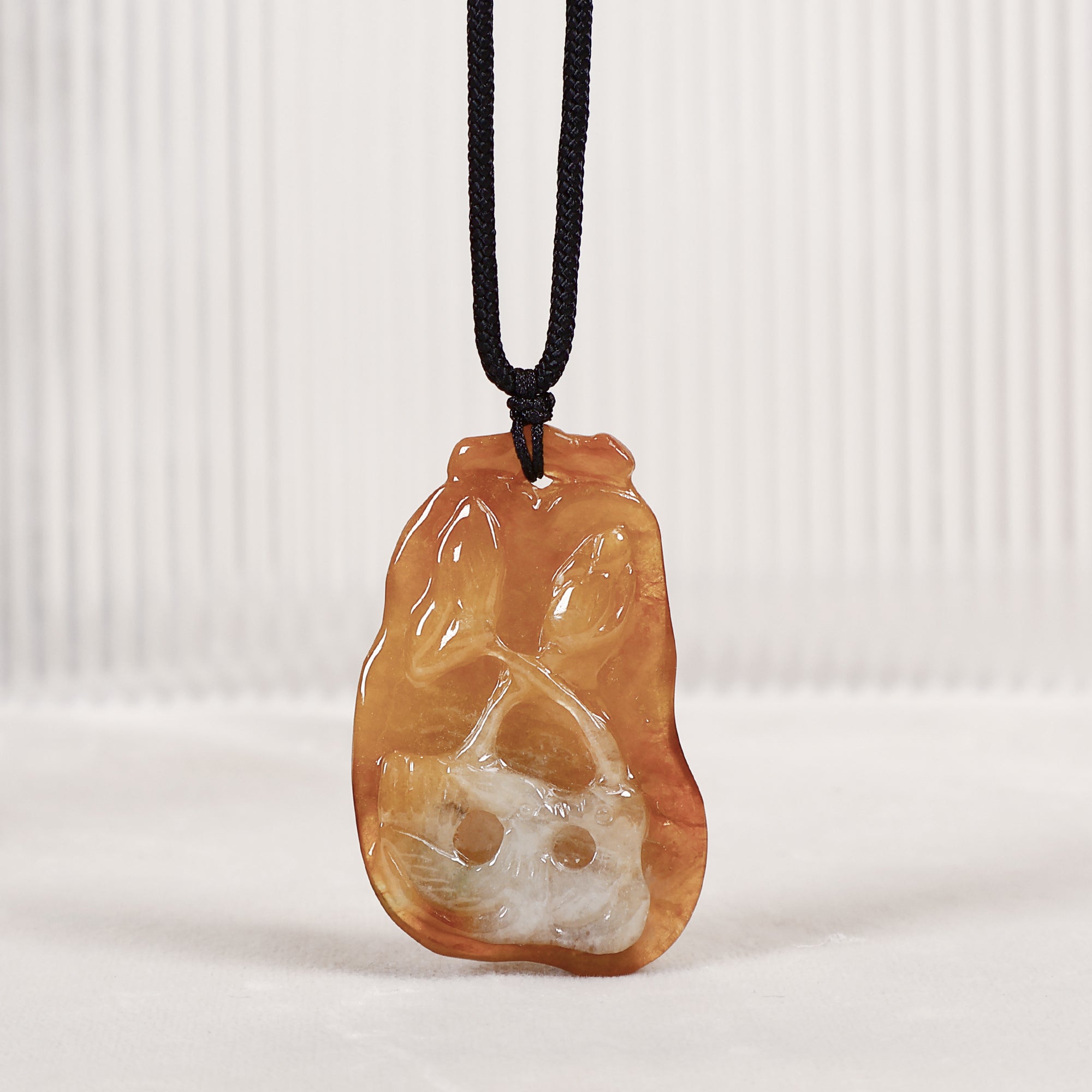 Natural Grade A Carved Lotus Leaf Orange Jade Pendant