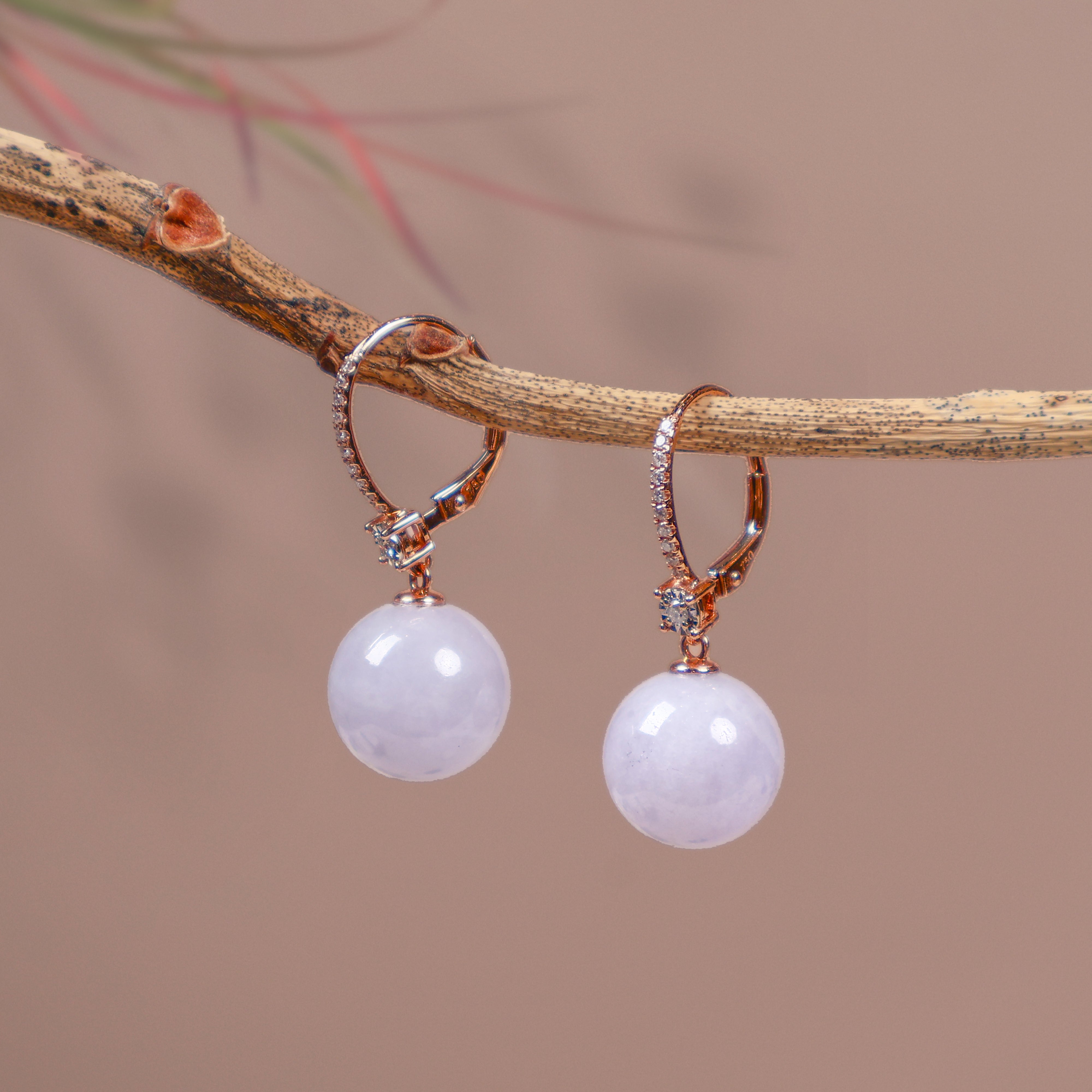 18k Rose Gold Natural Purple Jade Bead Earrings