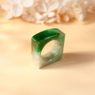 Multicolor Flat Top Green Square Jade Ring