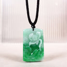 Green rectangular jade carved lotus shape pendant