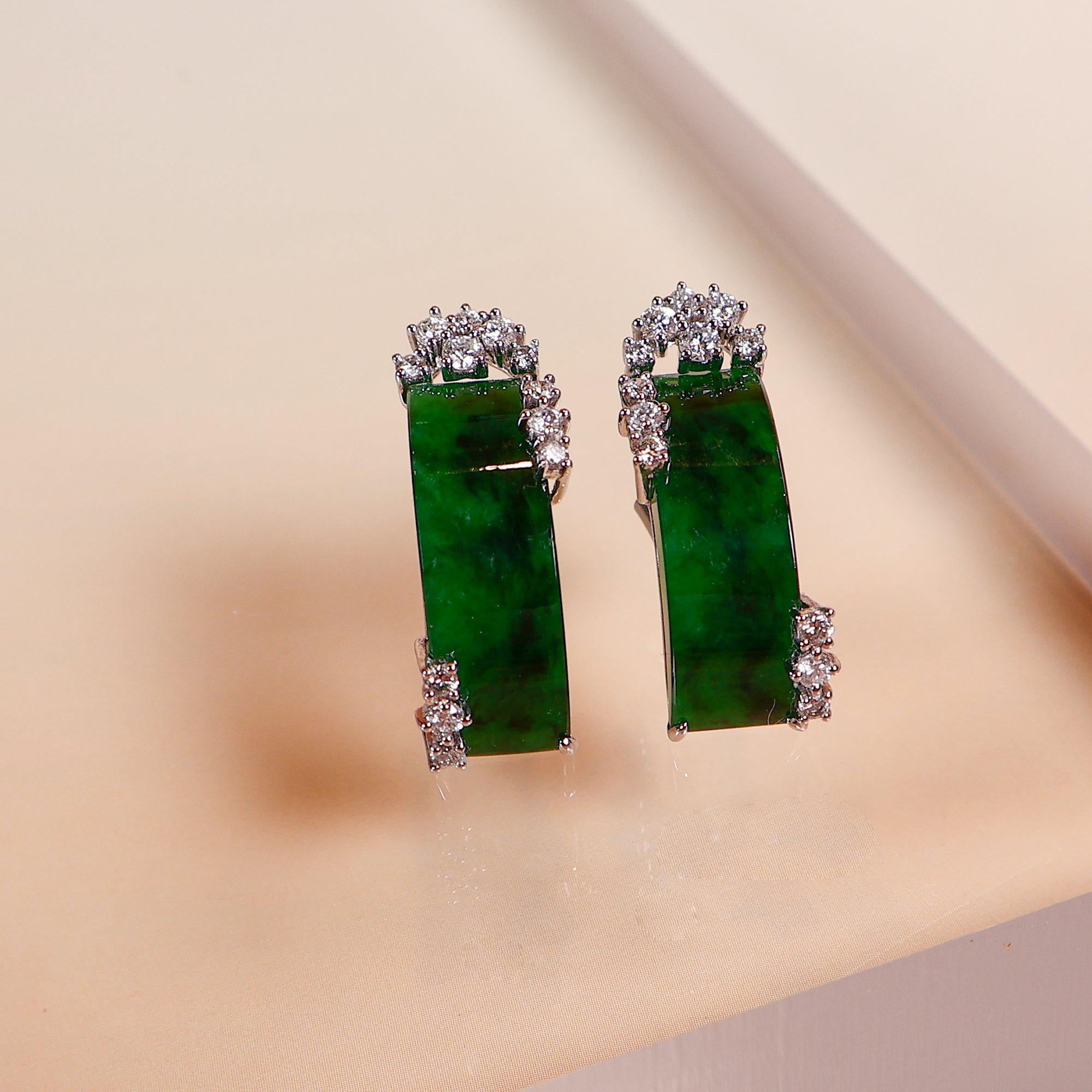 18k White Gold Genuine Burmese Jade Stud Earrings