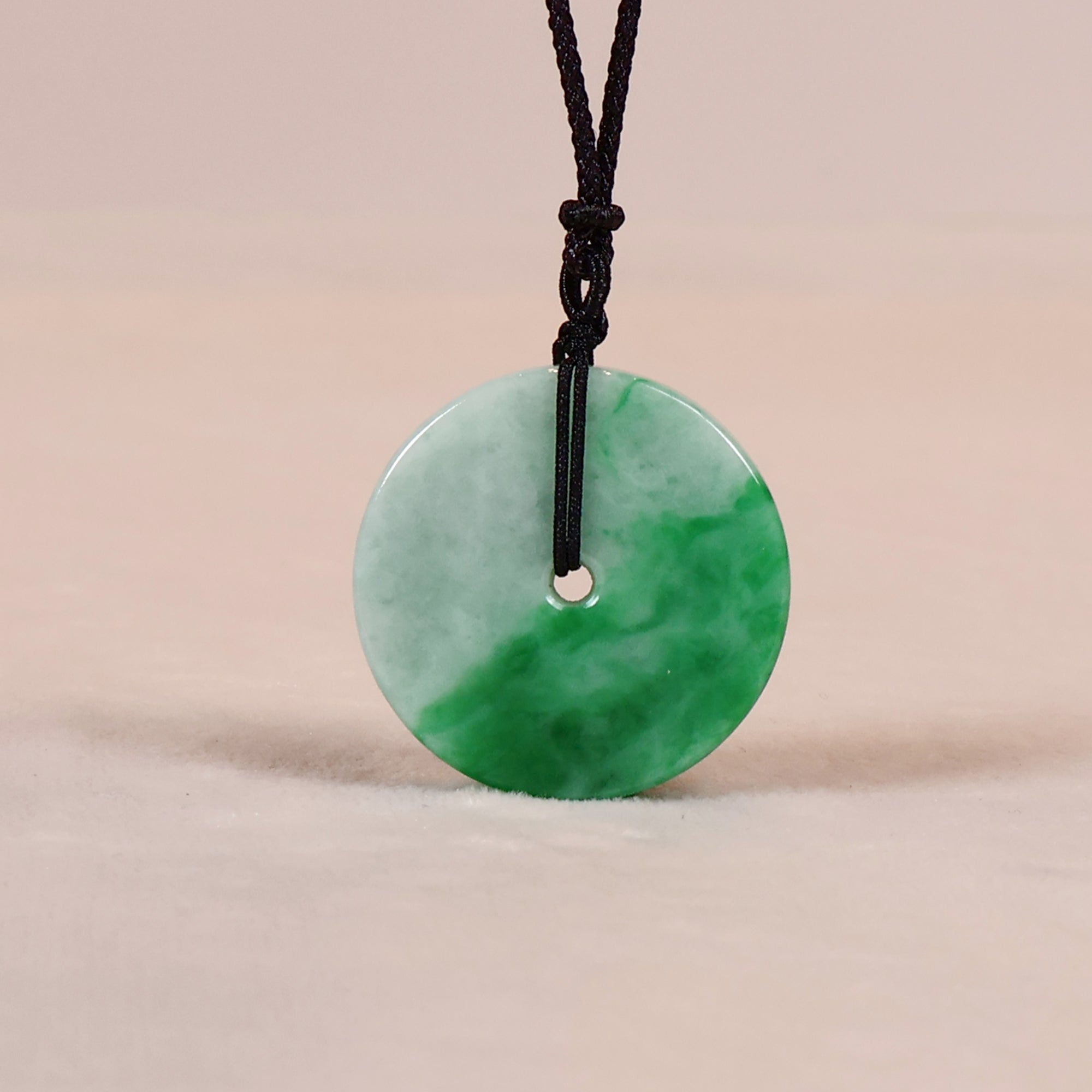 Gransky Grade A Natural Burmese Green Donut Jade Pendant Necklace