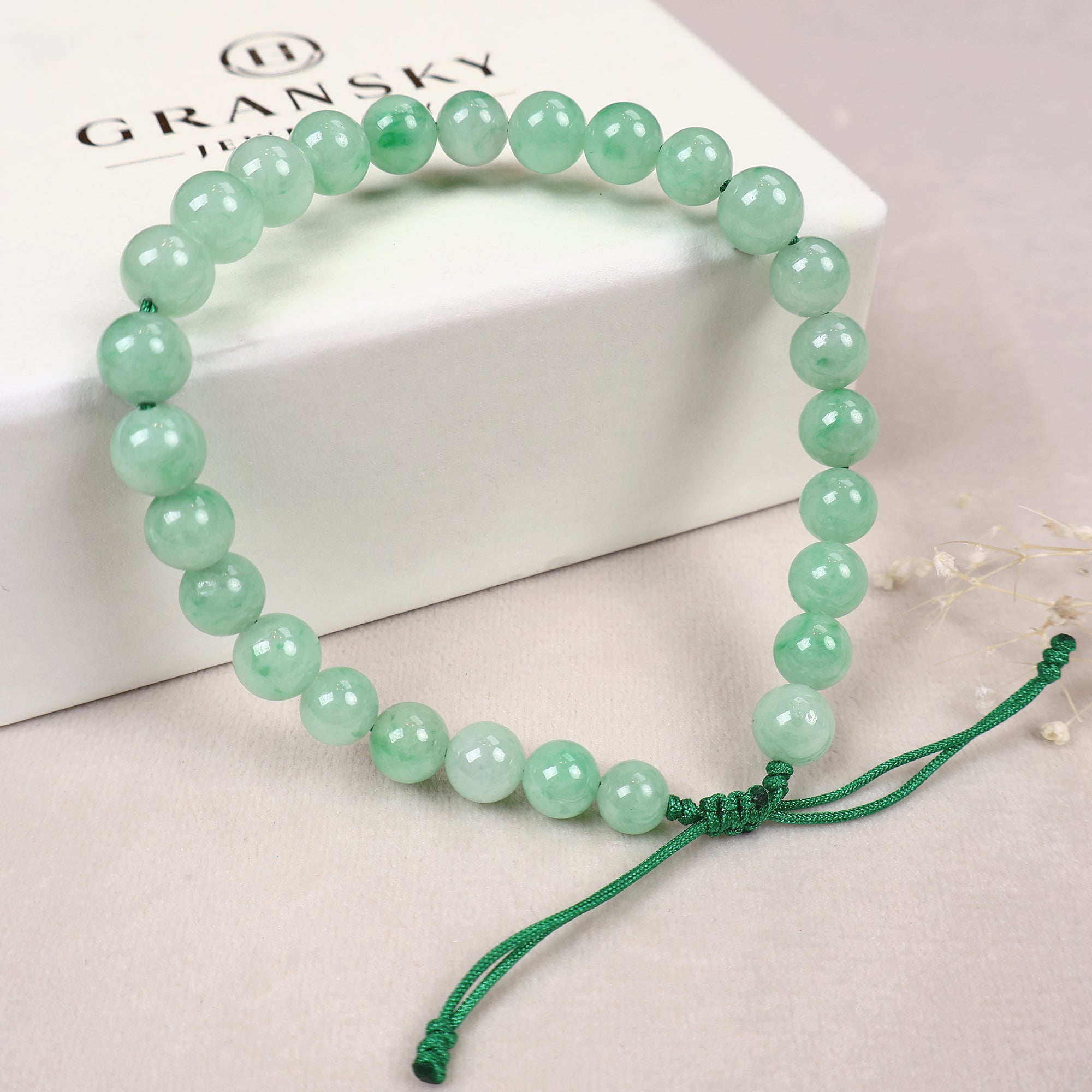 Natural Type A Burmese Bright Green Bead Jade Bracelet