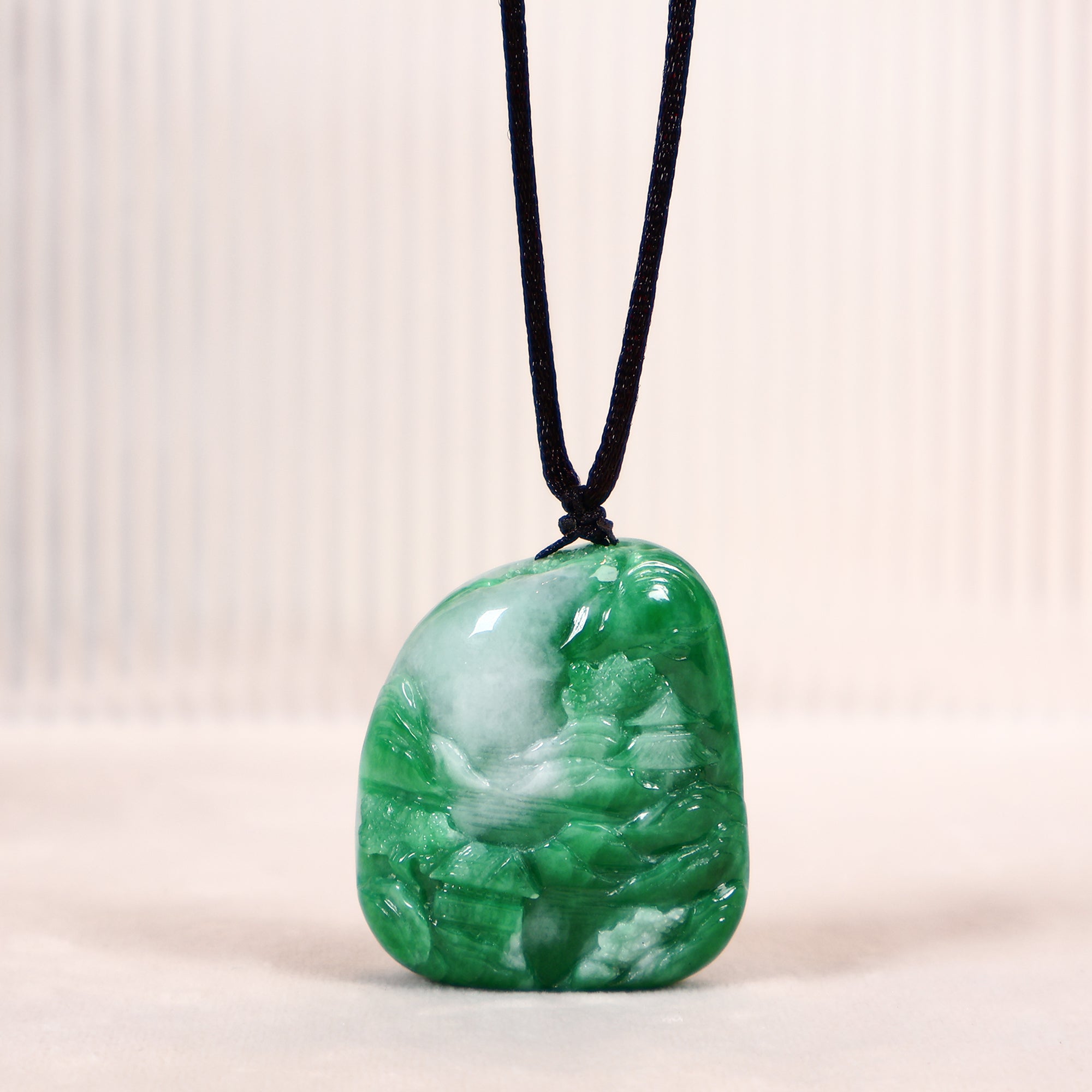 Handmade Carved Landscape Jade Pendant