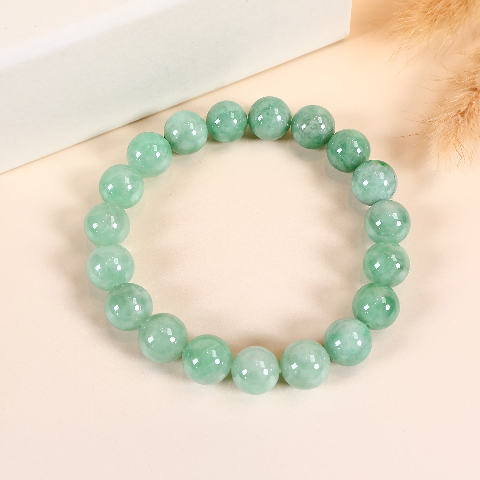 Bright Green Bead Bracelet, Natural Type A Burmese Jade Bracelet, Real Jadeite