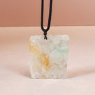 Hand-carved white jade tricolor rectangular pendant necklace