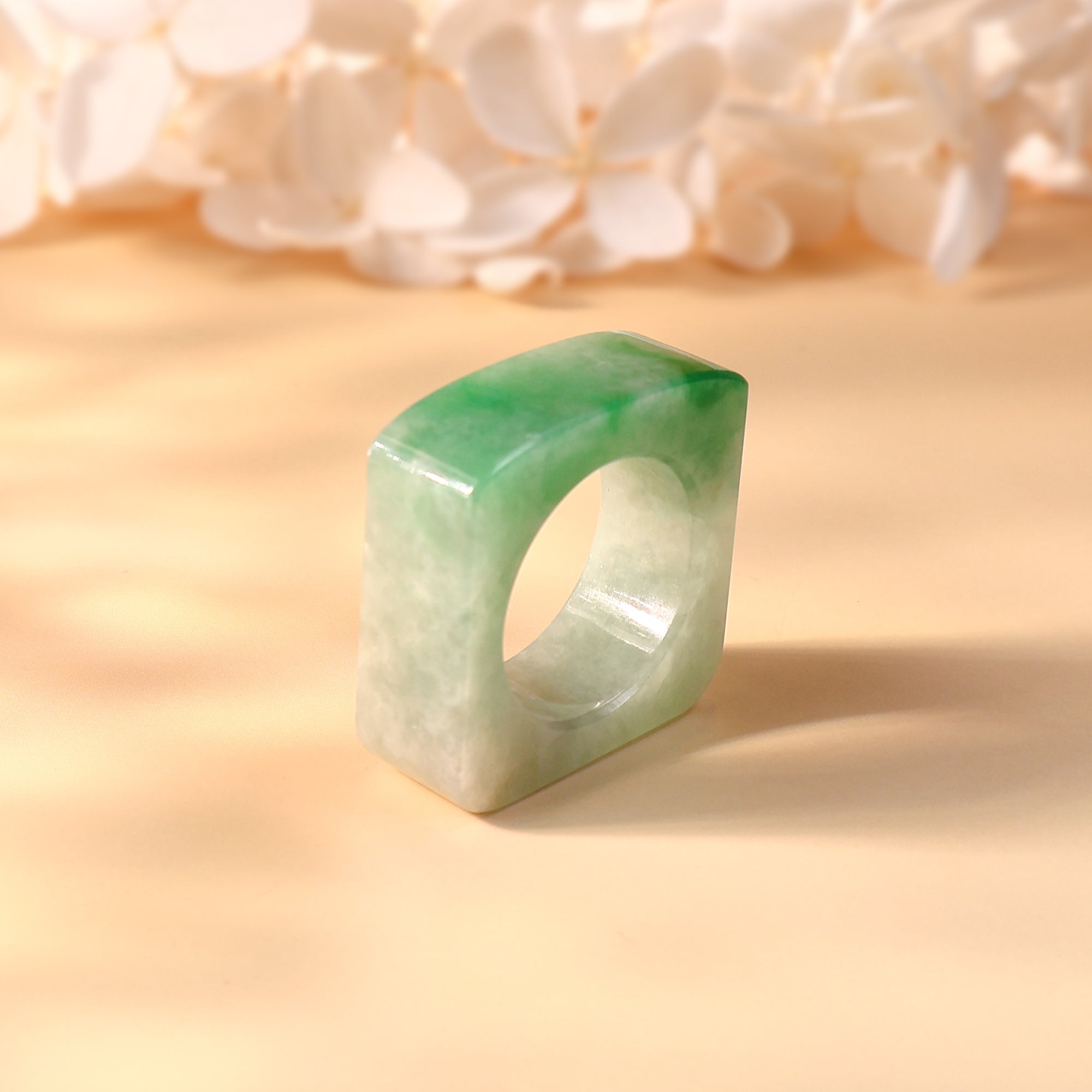 US8.5 Flat Top Green Square Jadeite Ring