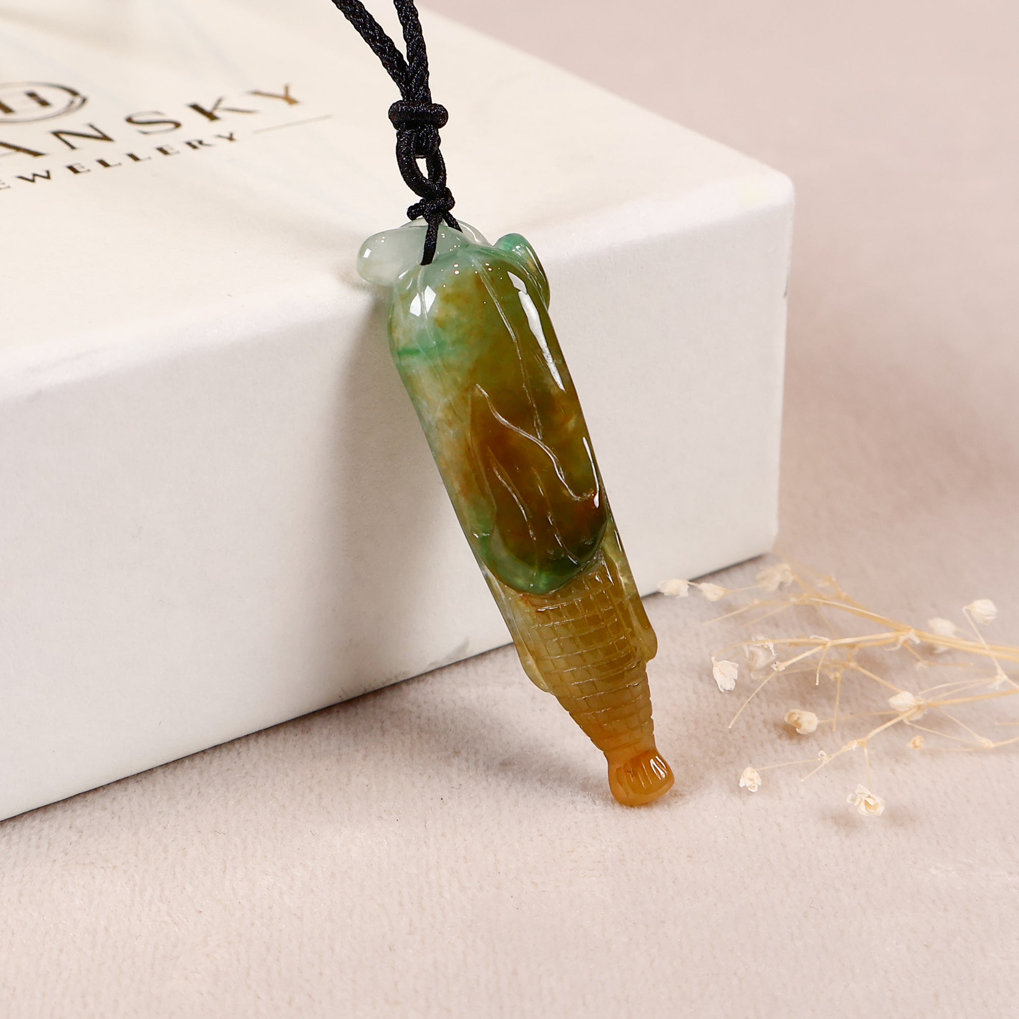 Gransky Tri-Color Handcrafted Carving Corn shape Jade Pendant Necklace