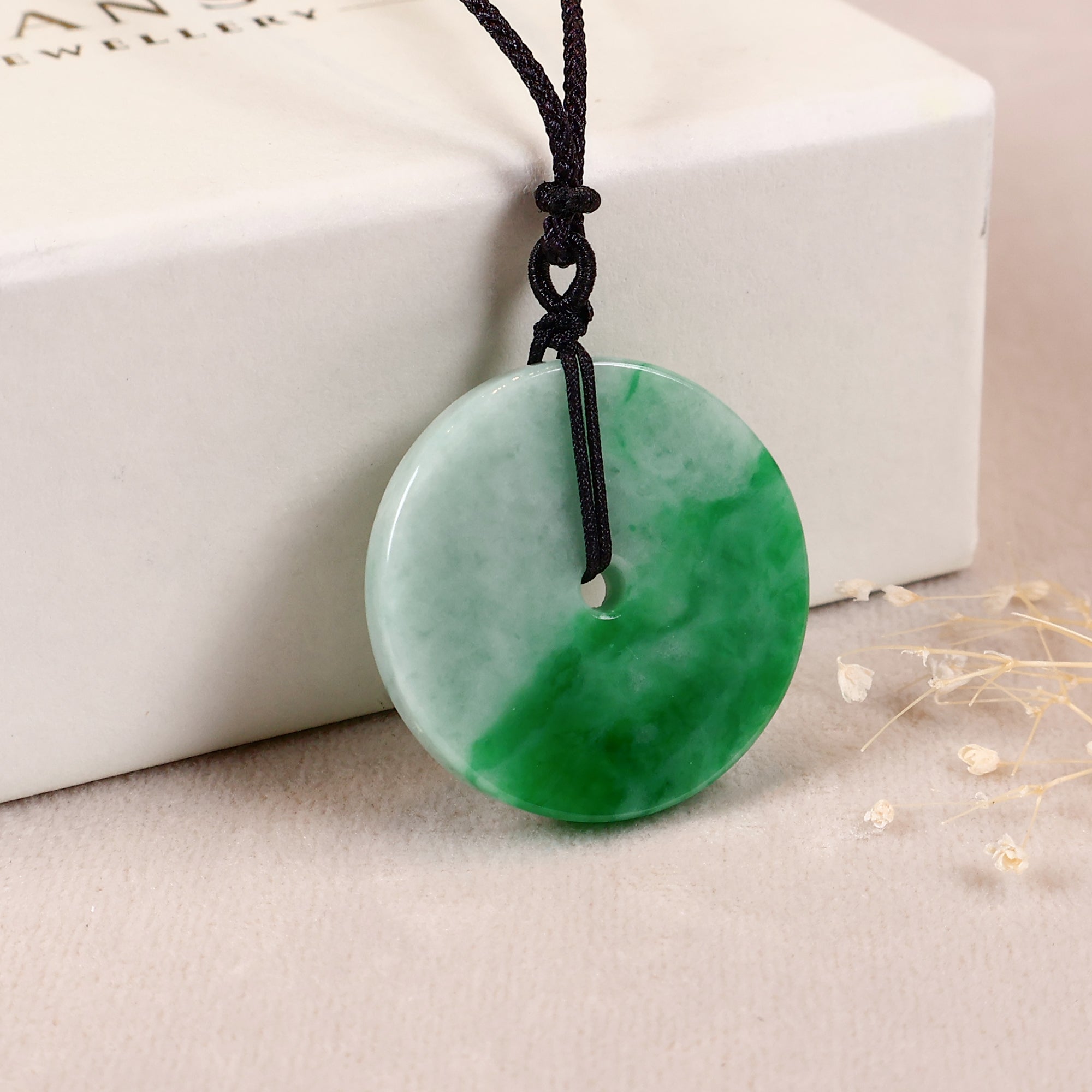 Gransky Grade A Natural Burmese Green Donut Jade Pendant Necklace