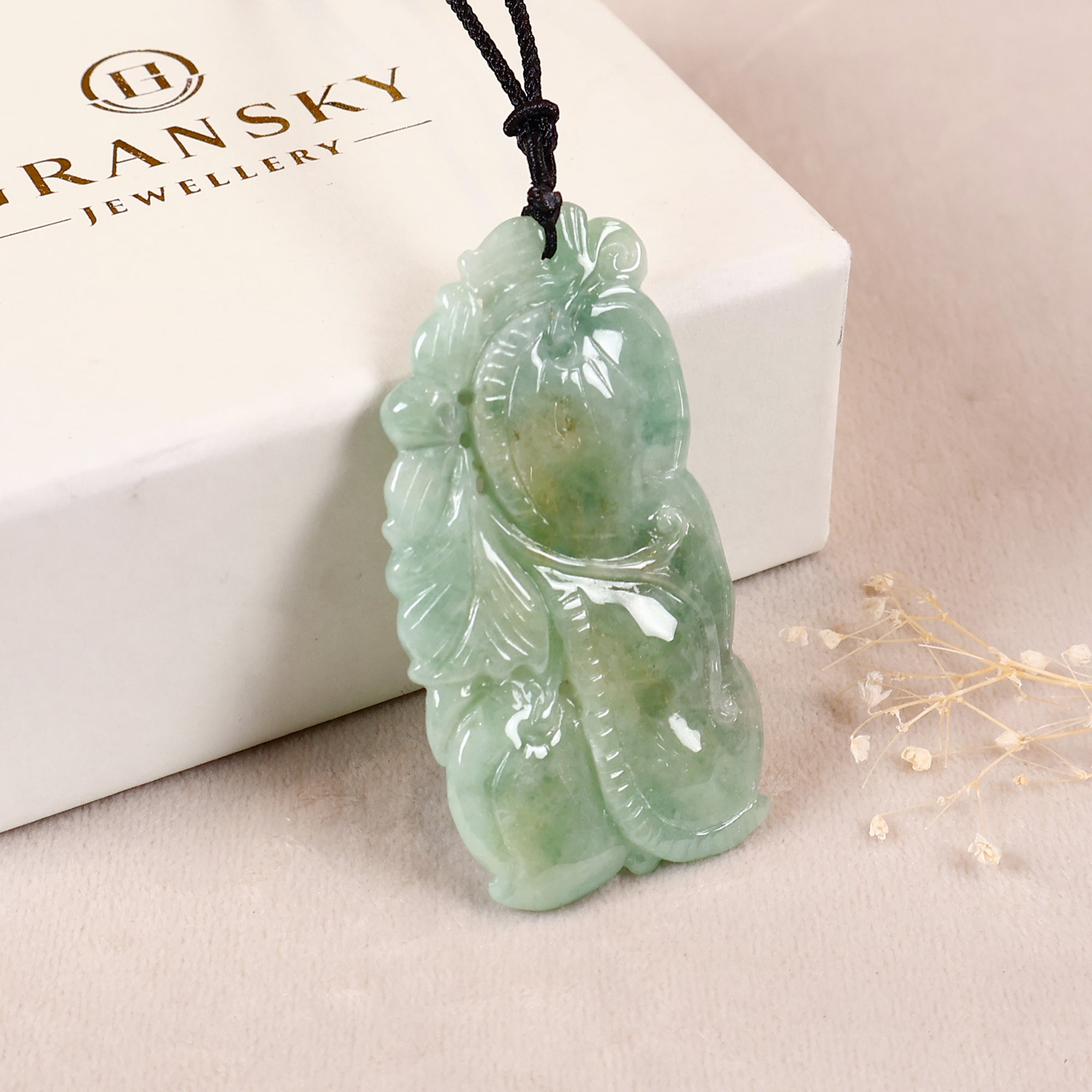 Gransky Hand Carved Natural Green Jade Pendant