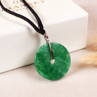 8k White Gold Diamonds Natural Green Disc Jade Pendant