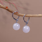 18k White Gold Natural Purple Jade Bead Earrings