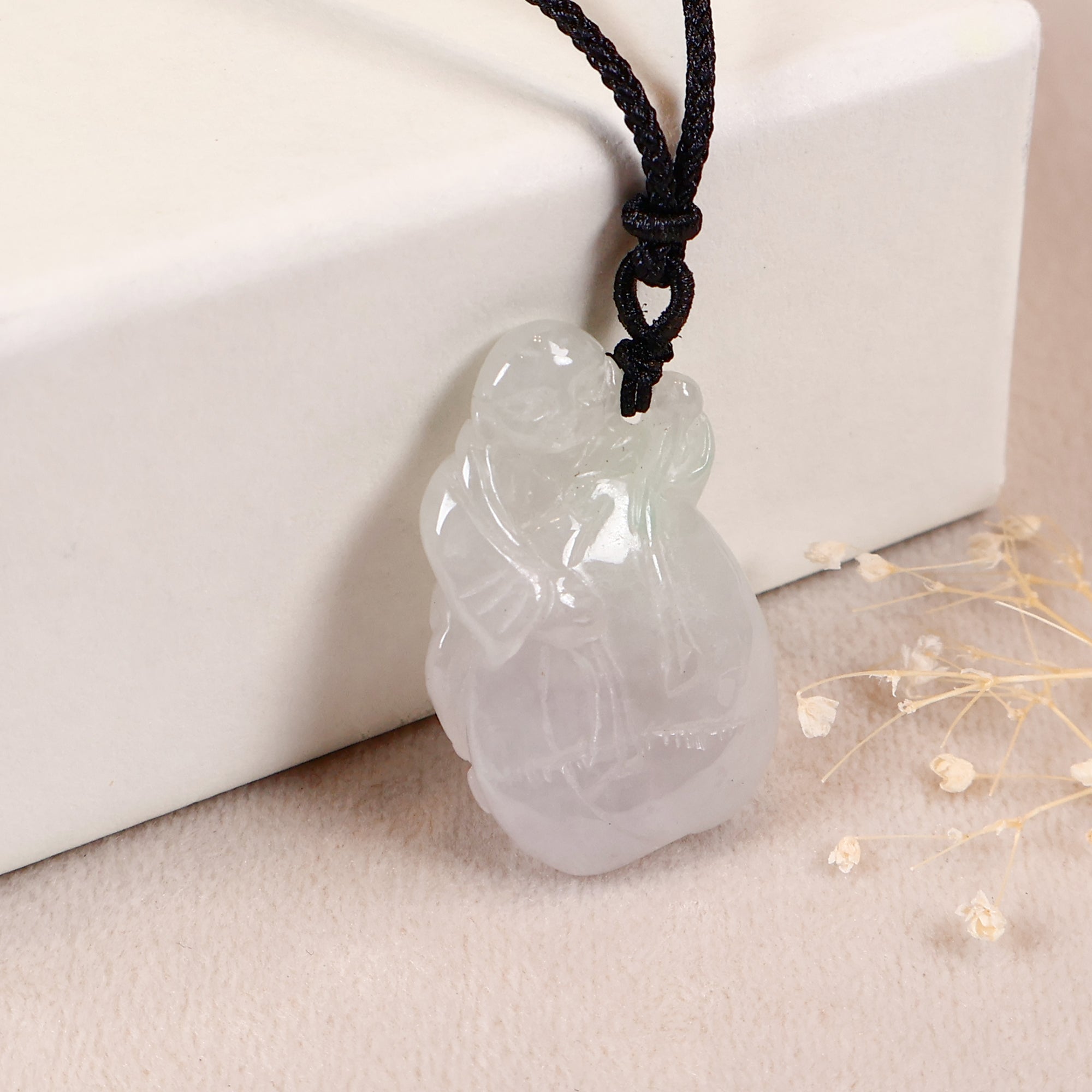 Jade Carving Monk Pendant Necklace