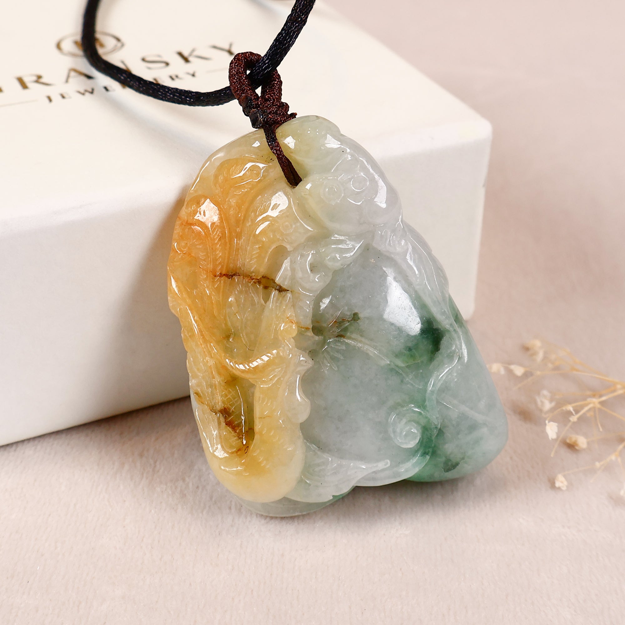 Gransky Handmade Burmese Jadeite Peach Tri-Color Jade Pendant