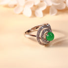 US 6.75 18k White Gold Rare Round Jadeite Ring