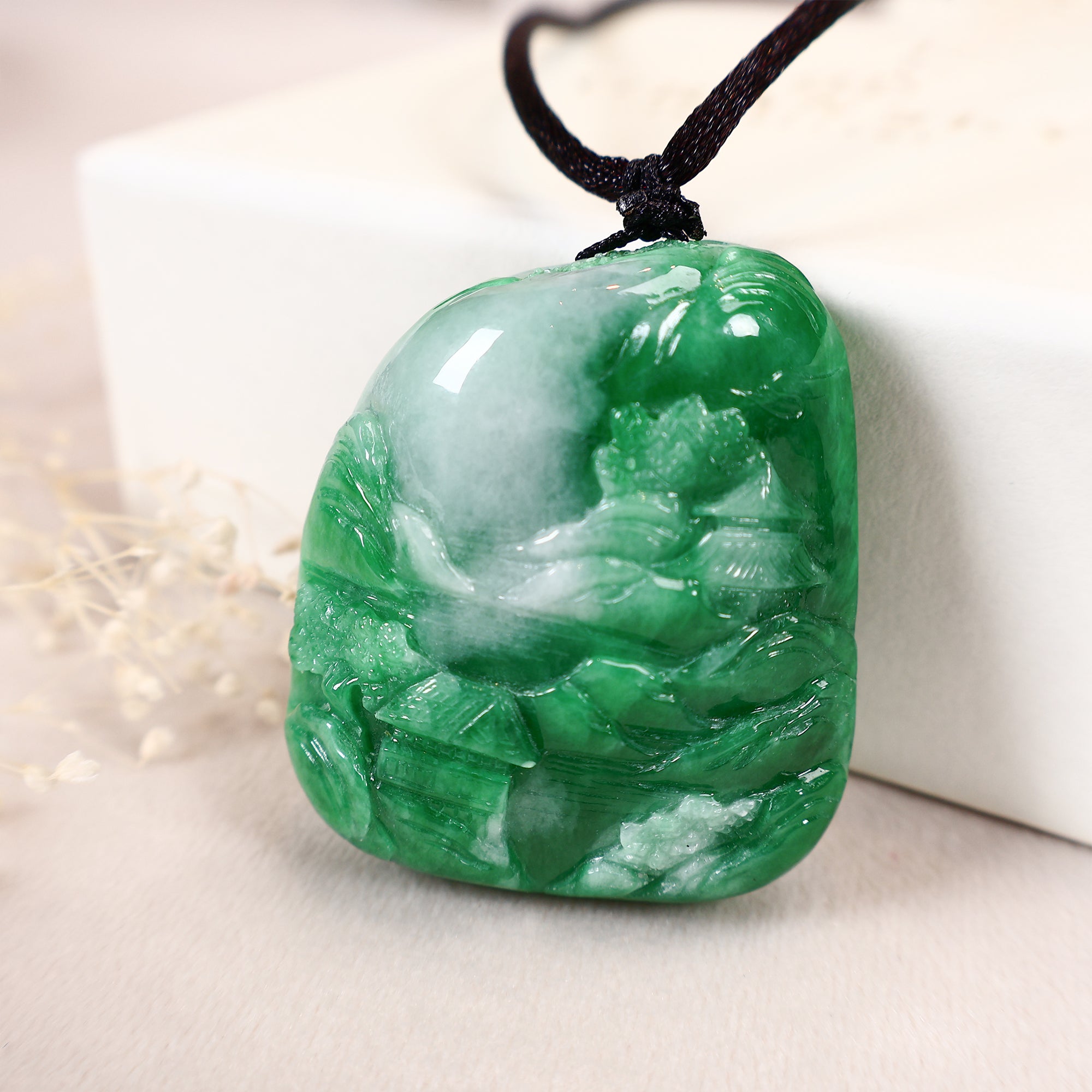 Handmade Carved Landscape Jade Pendant