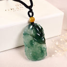 Jade pendant necklace carved with carp and lotus leaf