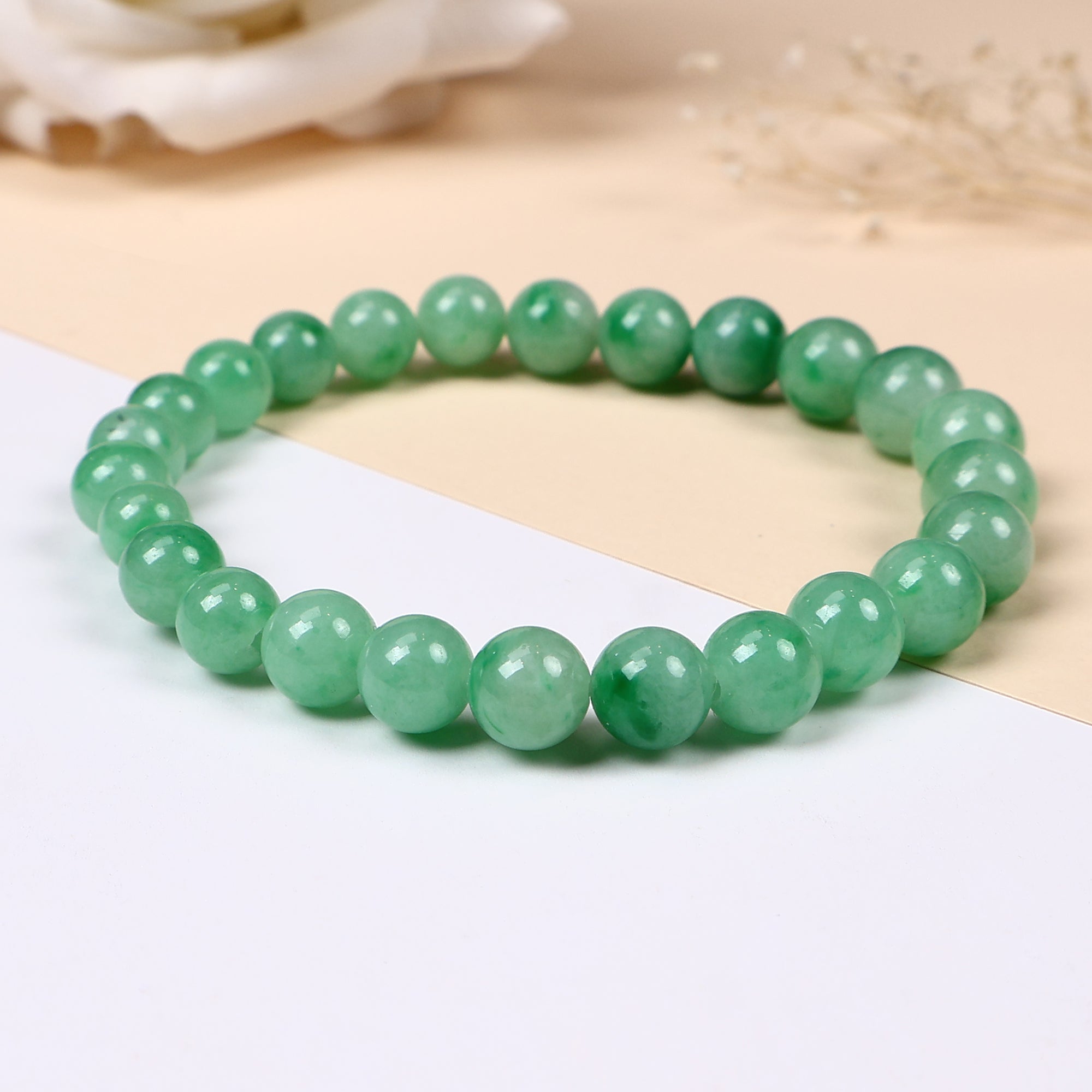 Jadeite Bracelet for Men/Women, Bright Green Bead Jade Bracelet