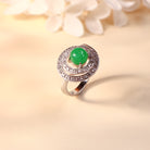 US 6.75 18k White Gold Rare Round Jadeite Ring