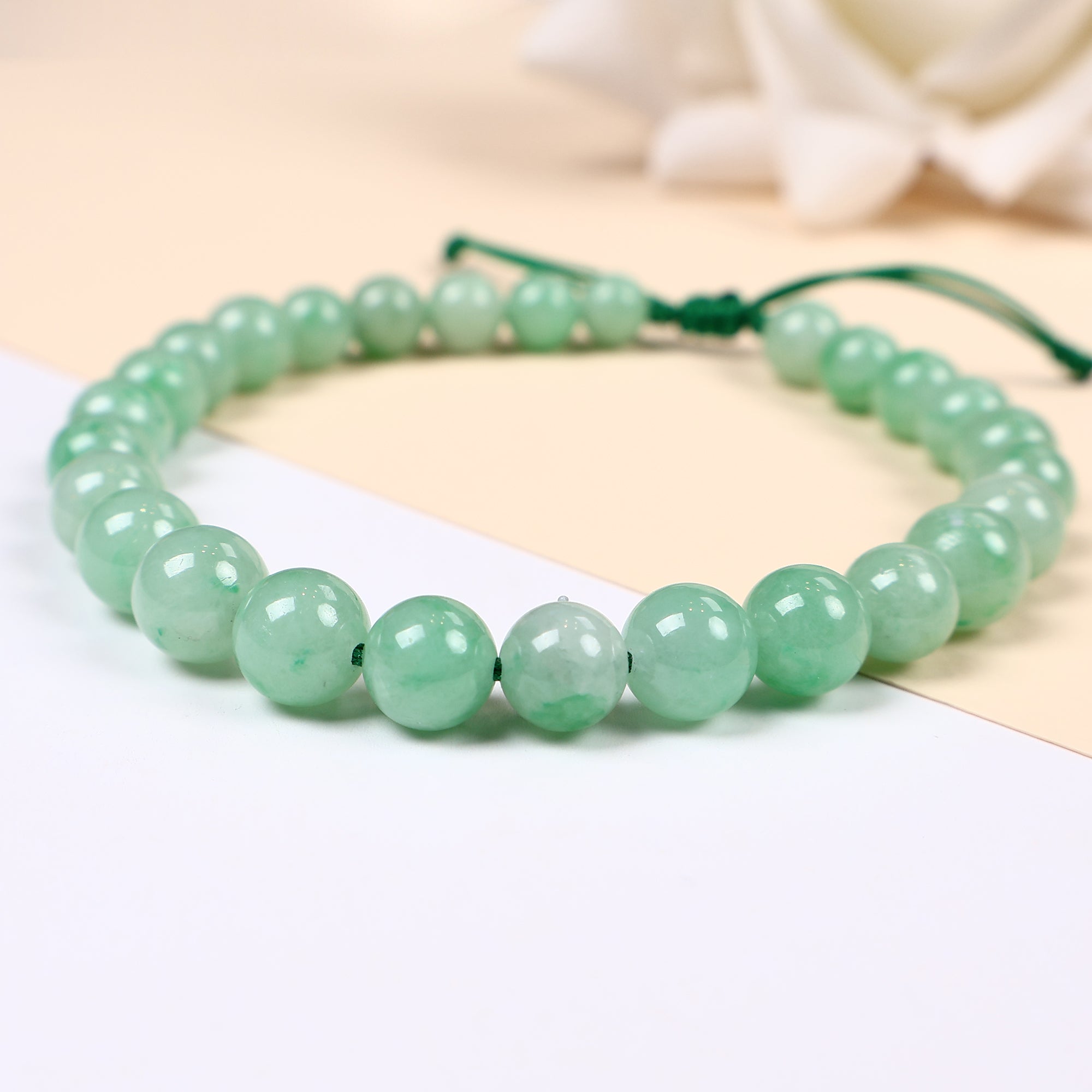 Natural Type A Burmese Bright Green Bead Jade Bracelet