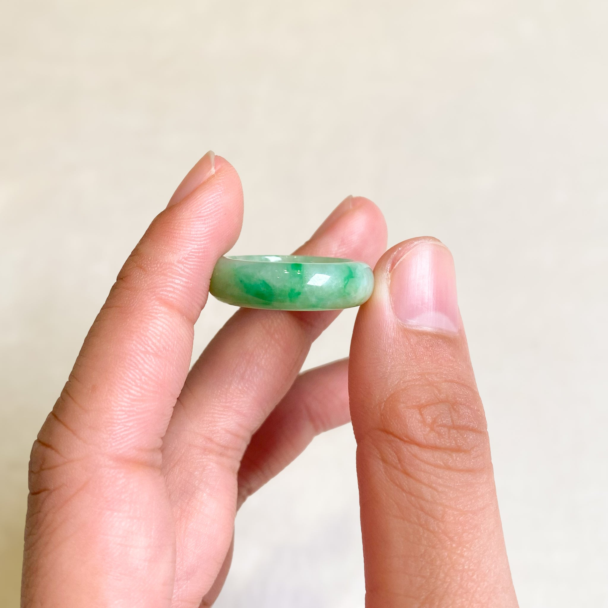 Gransky Grade A Jadeite Natural Green Jade Ring US 7.5