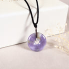 Gransky 18K White Gold Real Diamond Natural Icy Lavender purple Donut Jade Pendant