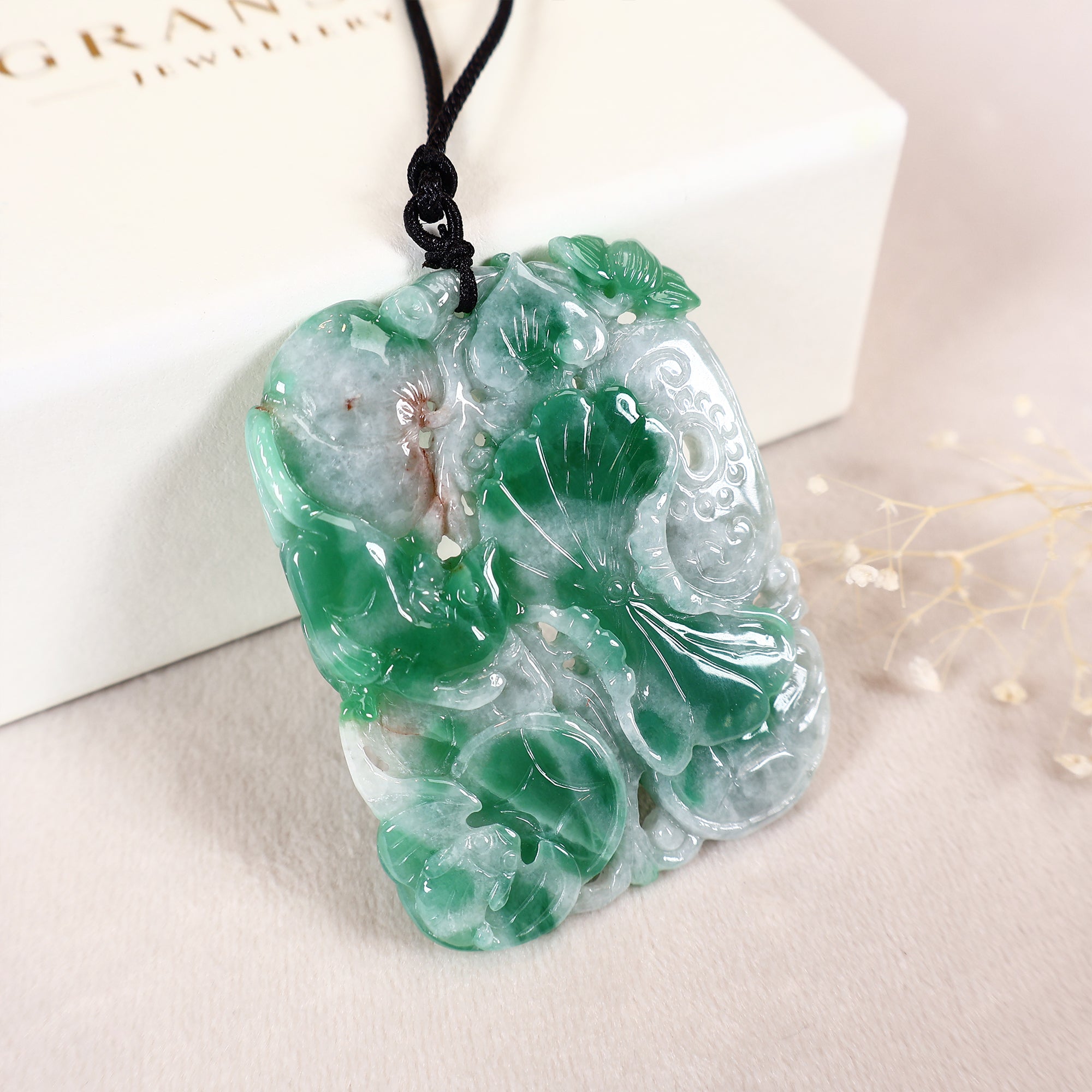 Handmade Carved Green Jade Pendant