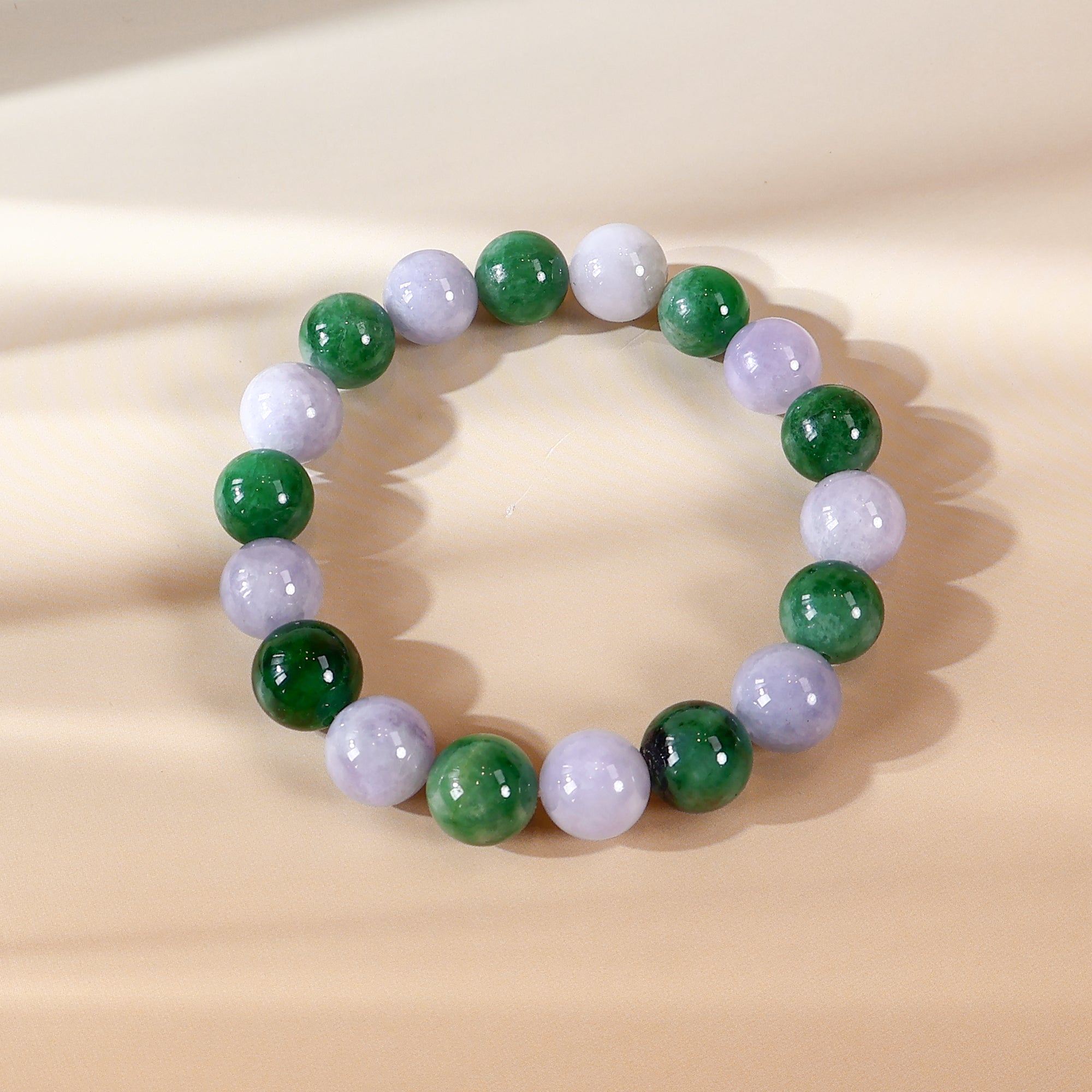 Jade Beads Bracelet, Purple and Green Jade Beads Bracelet,Type A Real Jadeite