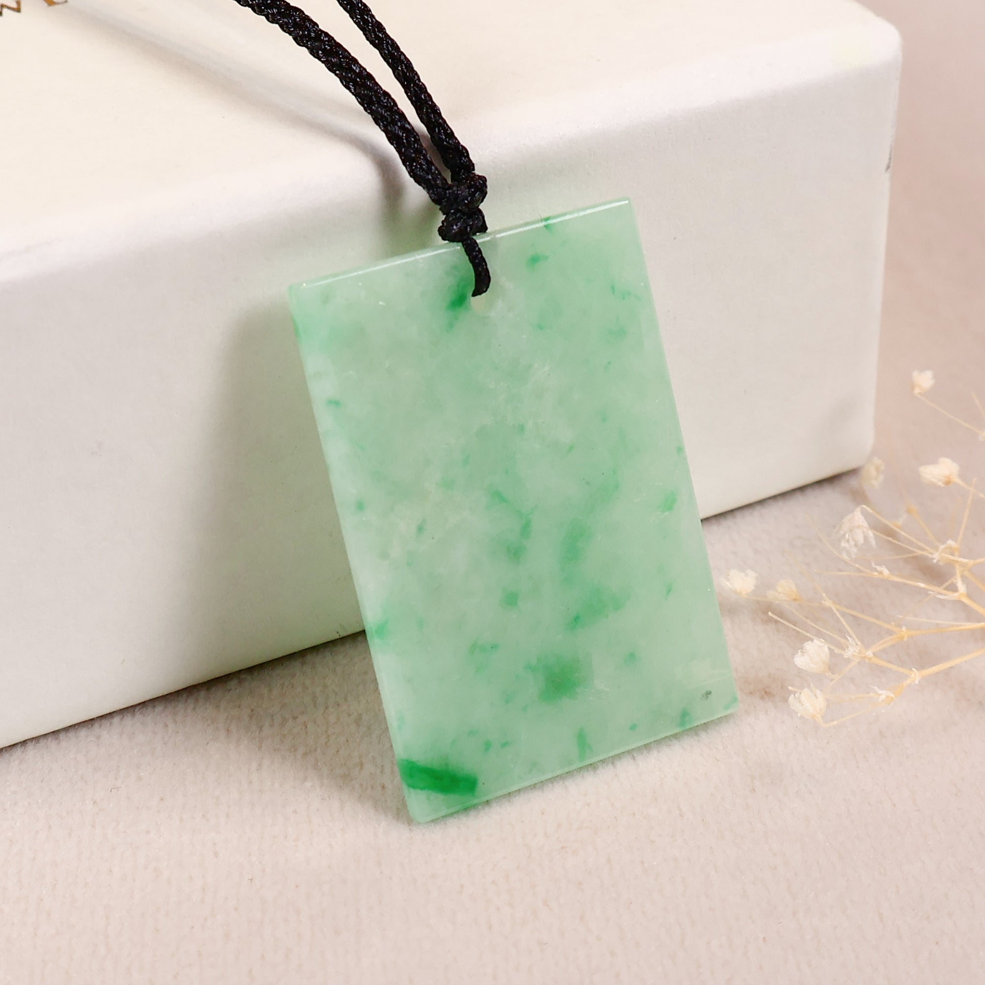 Gransky's Products Natural Myanmar Rectangular Jade Pendant Necklace