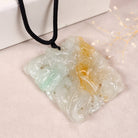 Hand-carved white jade tricolor rectangular pendant necklace