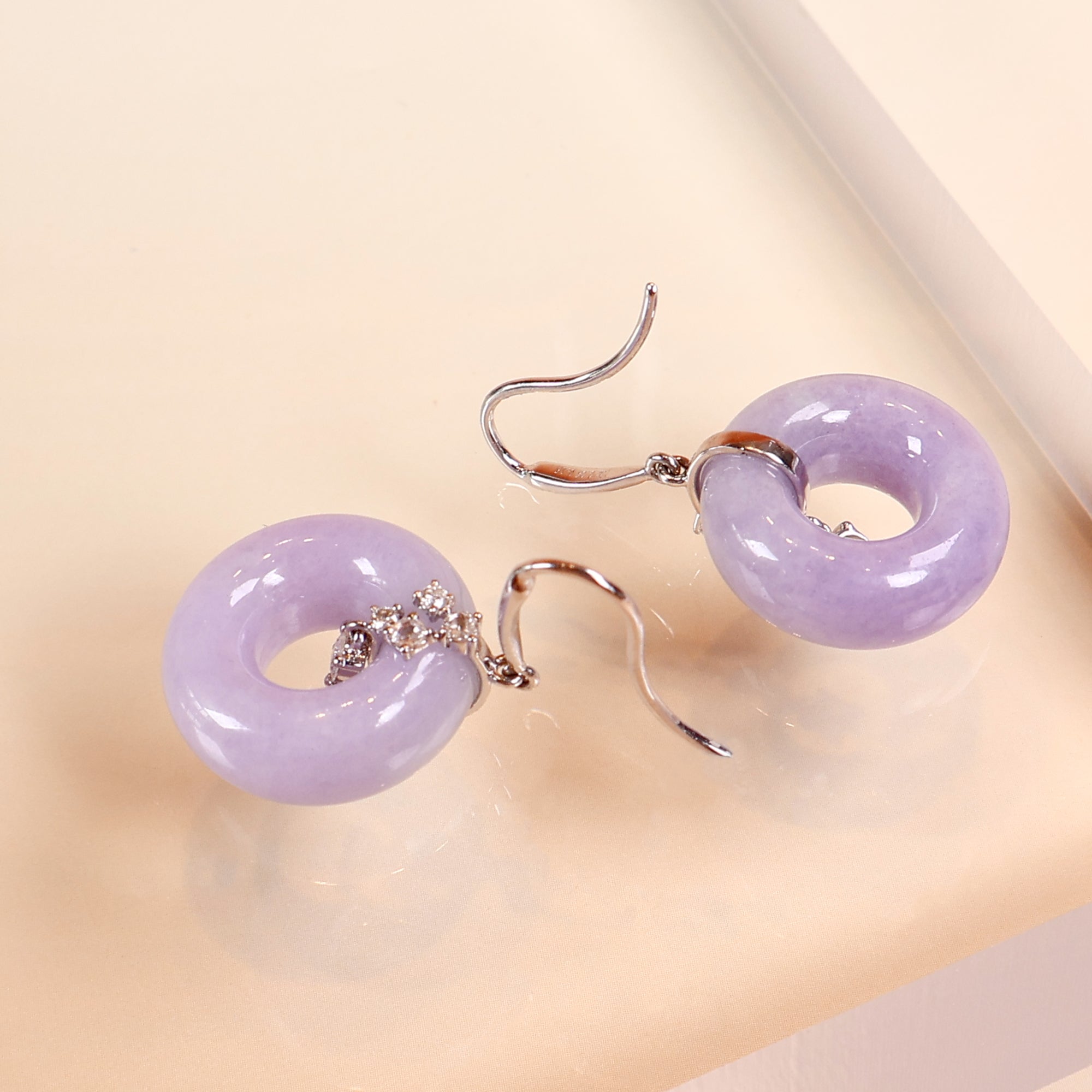 Exquisite High Quality Grade A Purple Jade Drop Earring, Natural Jade and Diamond Earring