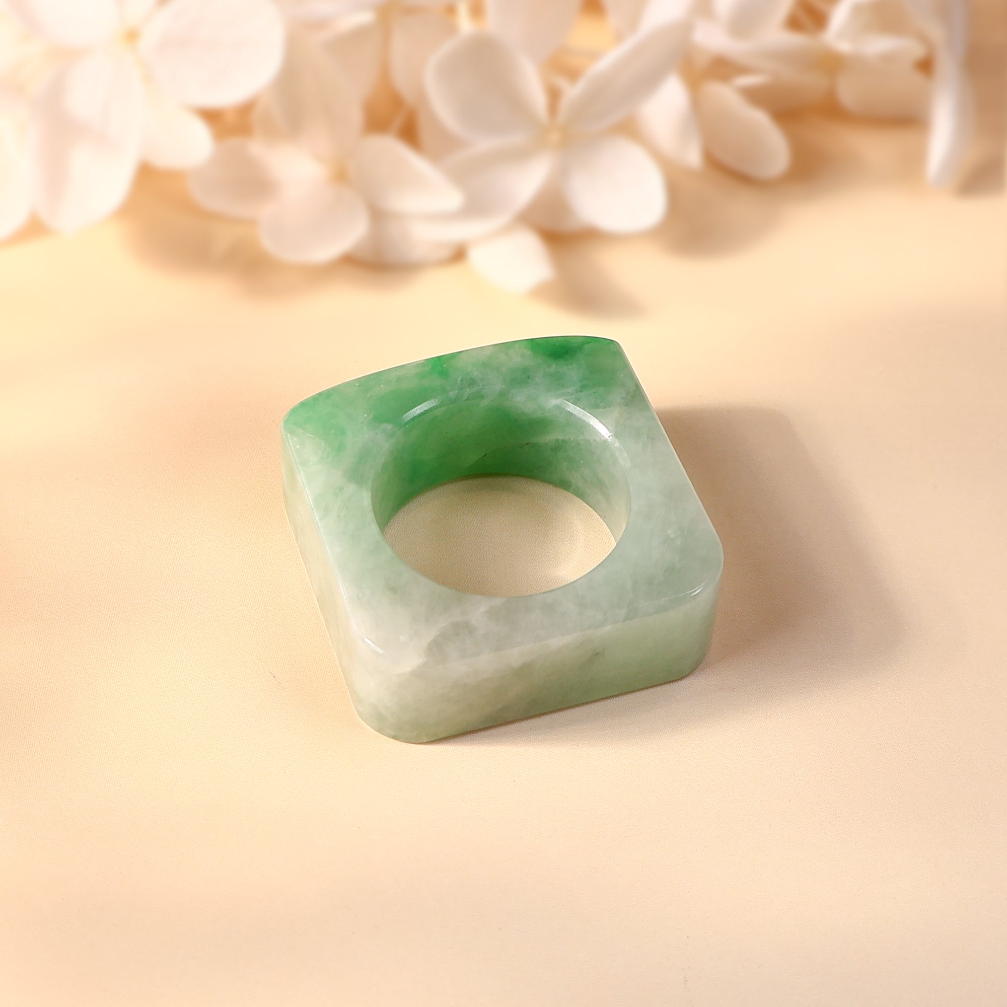 US8.5 Flat Top Green Square Jadeite Ring