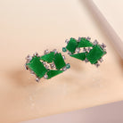 Exquisite High Quality 18k White Gold Grade A Natural Jade and Diamond Jade Earring