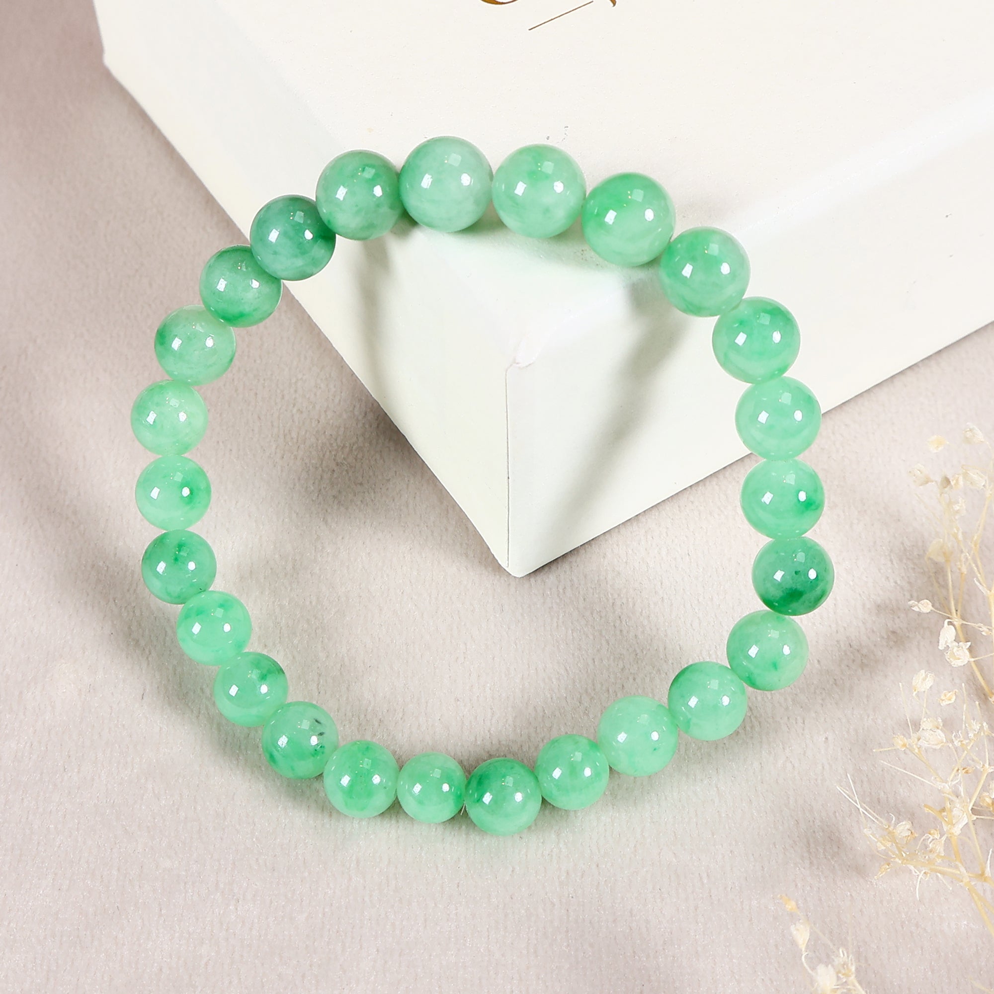 Jadeite Bracelet for Men/Women, Bright Green Bead Jade Bracelet