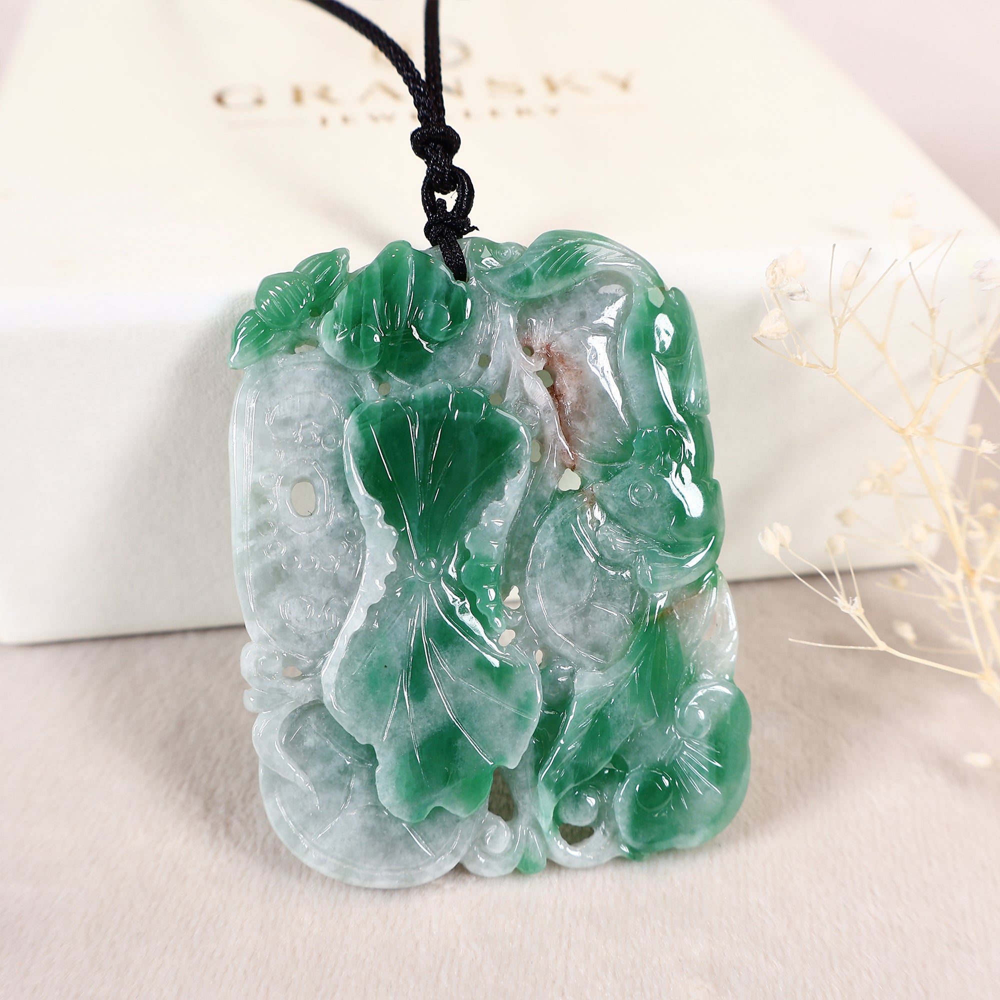 Handmade Carved Green Jade Pendant