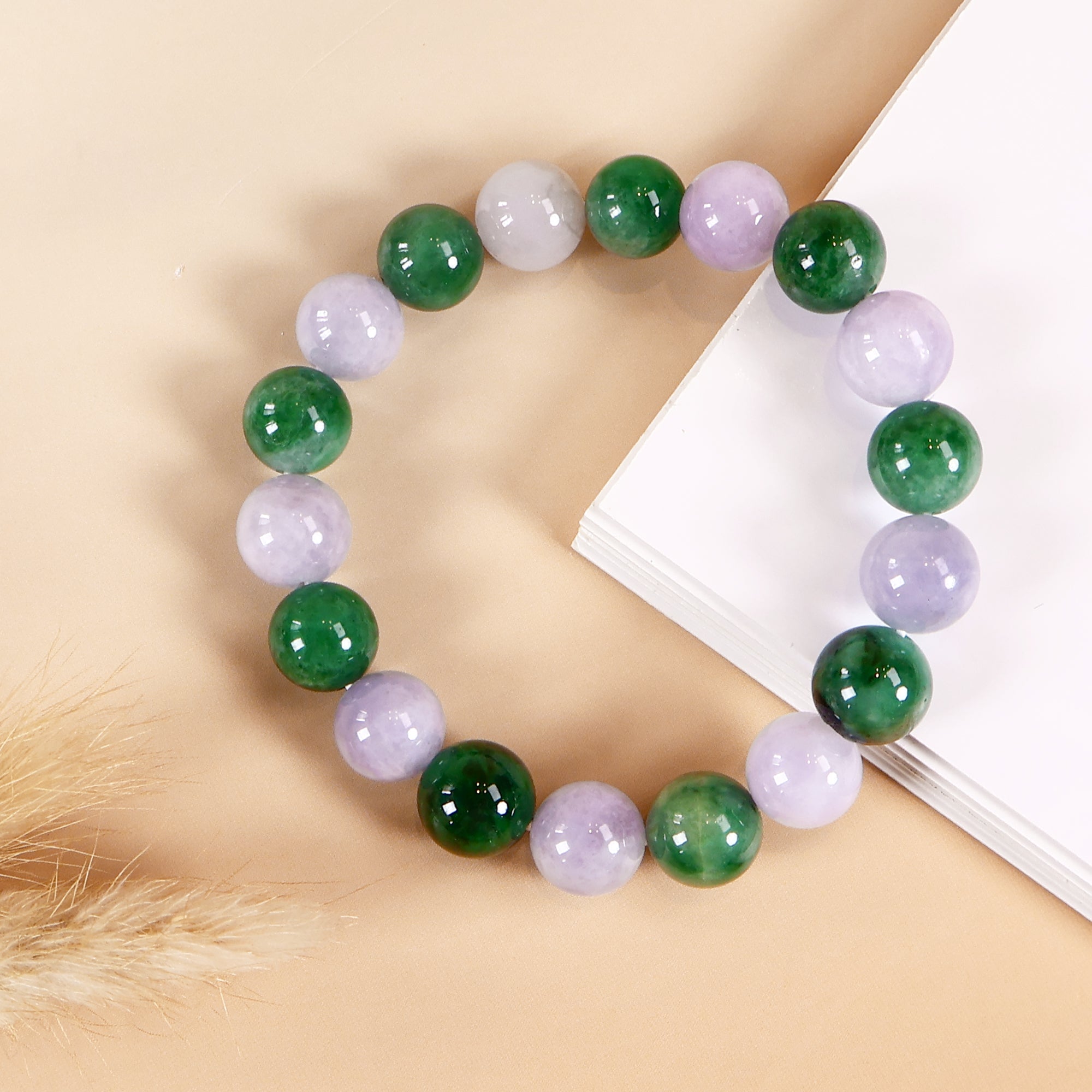 Jade Beads Bracelet, Purple and Green Jade Beads Bracelet,Type A Real Jadeite