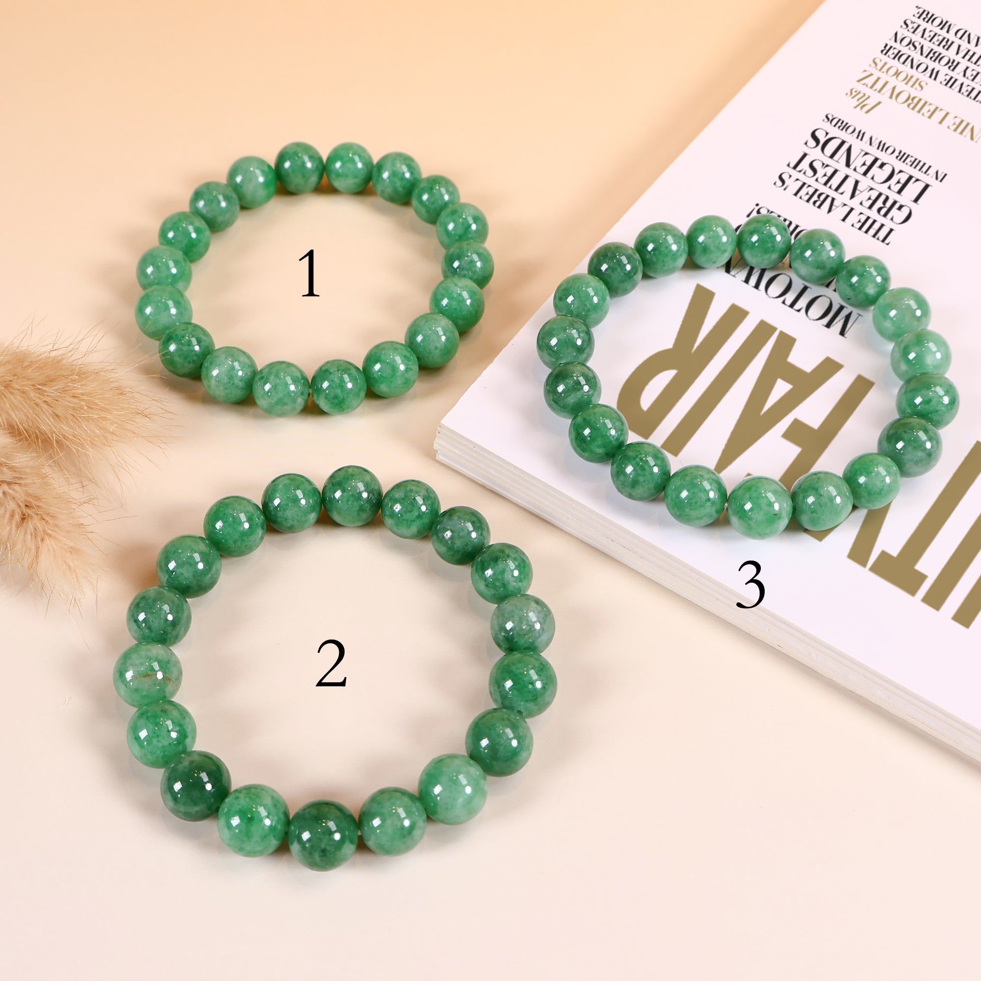 Intense Green Bead Bracelet, Natural Type A Burmese Jade, Bracelet for Men/Women