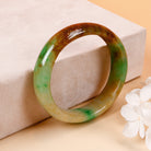 Two Tone Burmese Jade Bangle | Untreated Jade Bracelet | Green and Brown Oval Jade Bangle