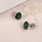 18K White Gold Donut Green Jade Stud Earrings | Real Jade Diamond Stud Earrings