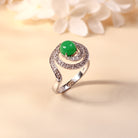 US 6.75 18k White Gold Rare Round Jadeite Ring