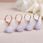 Two Pairs of 18k White/Rose Gold Natural Purple Jade Bead Earrings