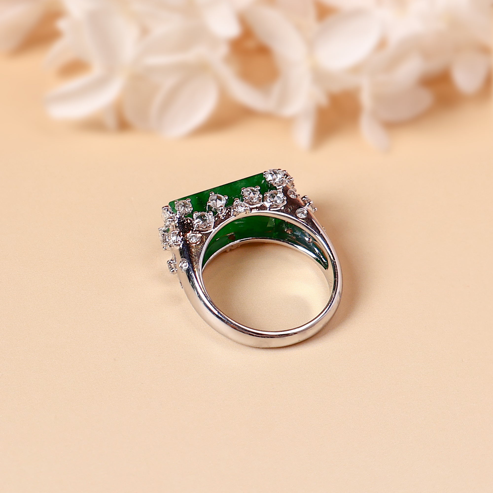 18k White Gold Diamond Jade Ring