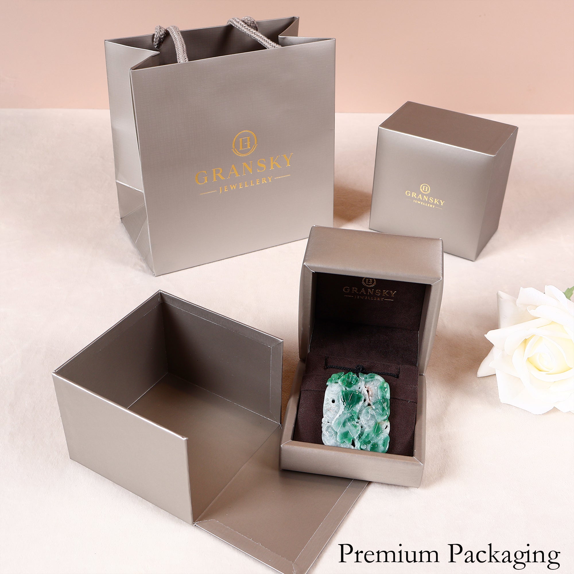 Packaging Box Of Carved Green Jade Pendant