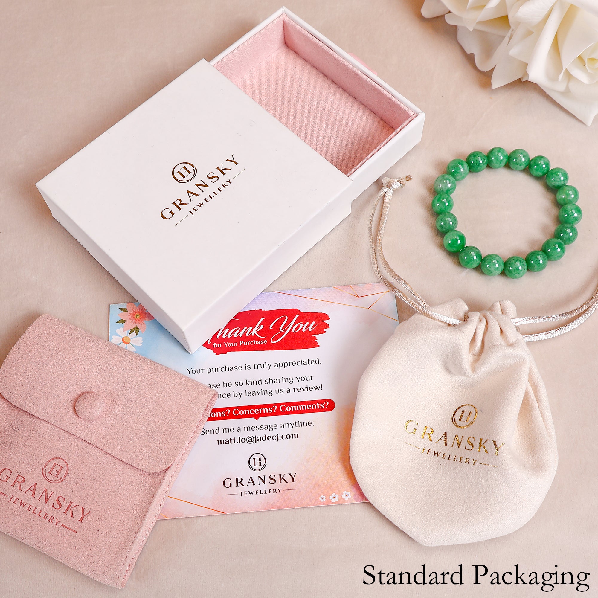 Intense Green Jade Bead Bracelet Packaging